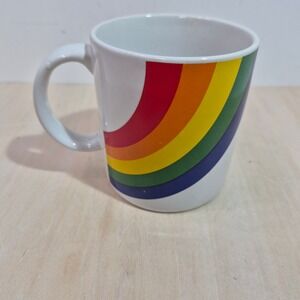 Vintage 1984 FTDA Rainbow Coffee Mug Retro White Ceramic Made in Korea 80s Pride